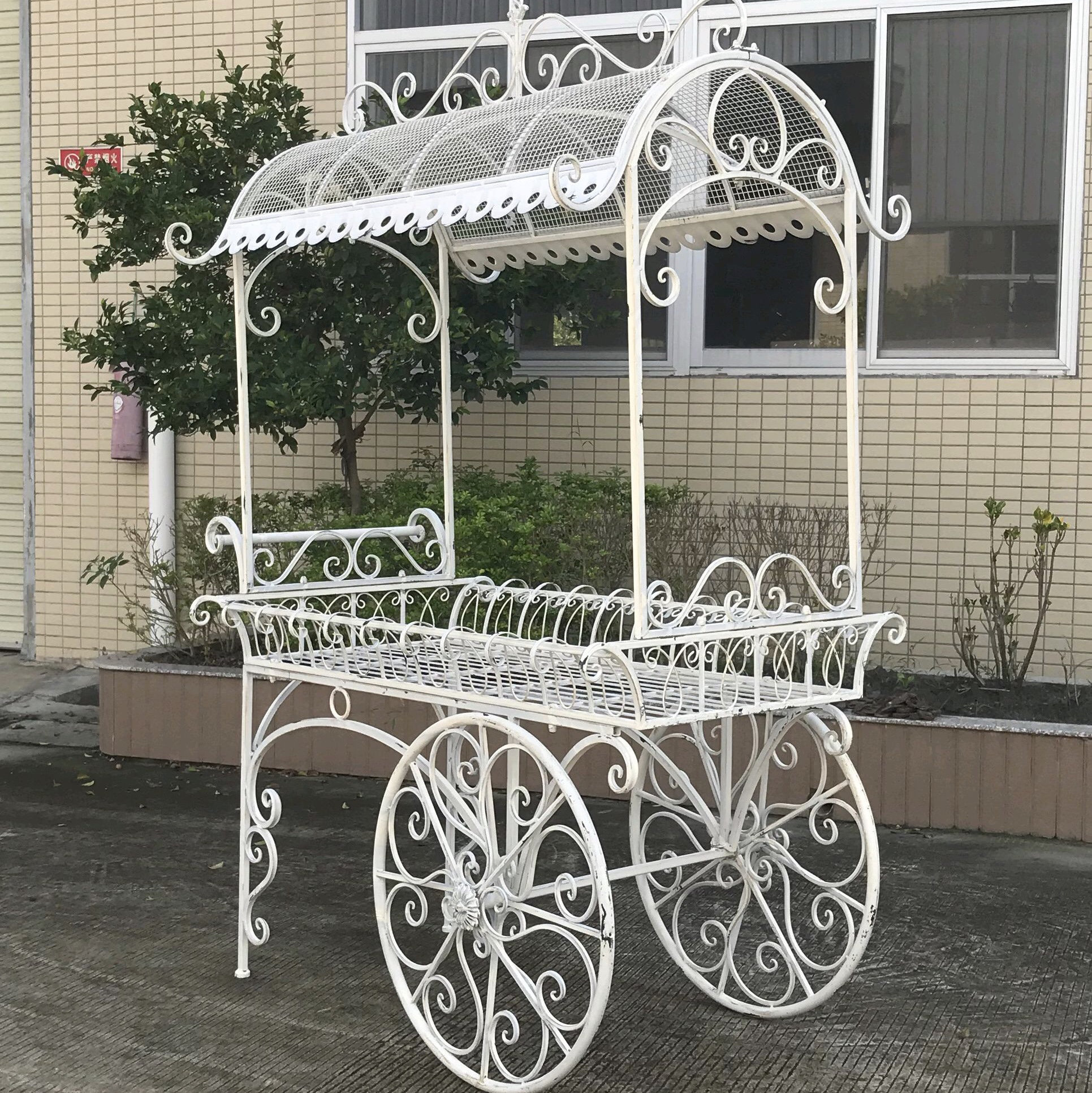 One Allium Way® Tusheti Large Iron Flower Cart with Roof